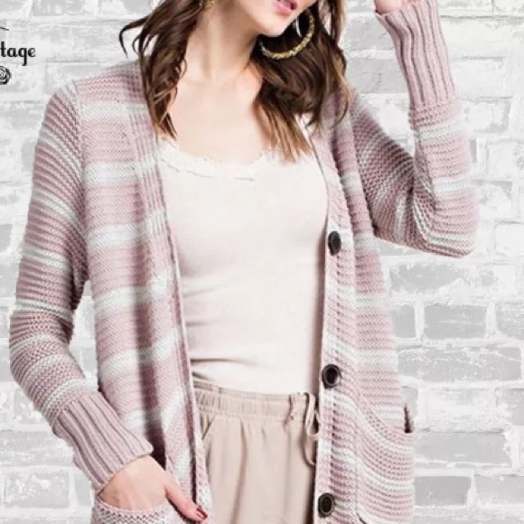 easel Sweaters - Easel Pink and Oatmeal Cardigan
